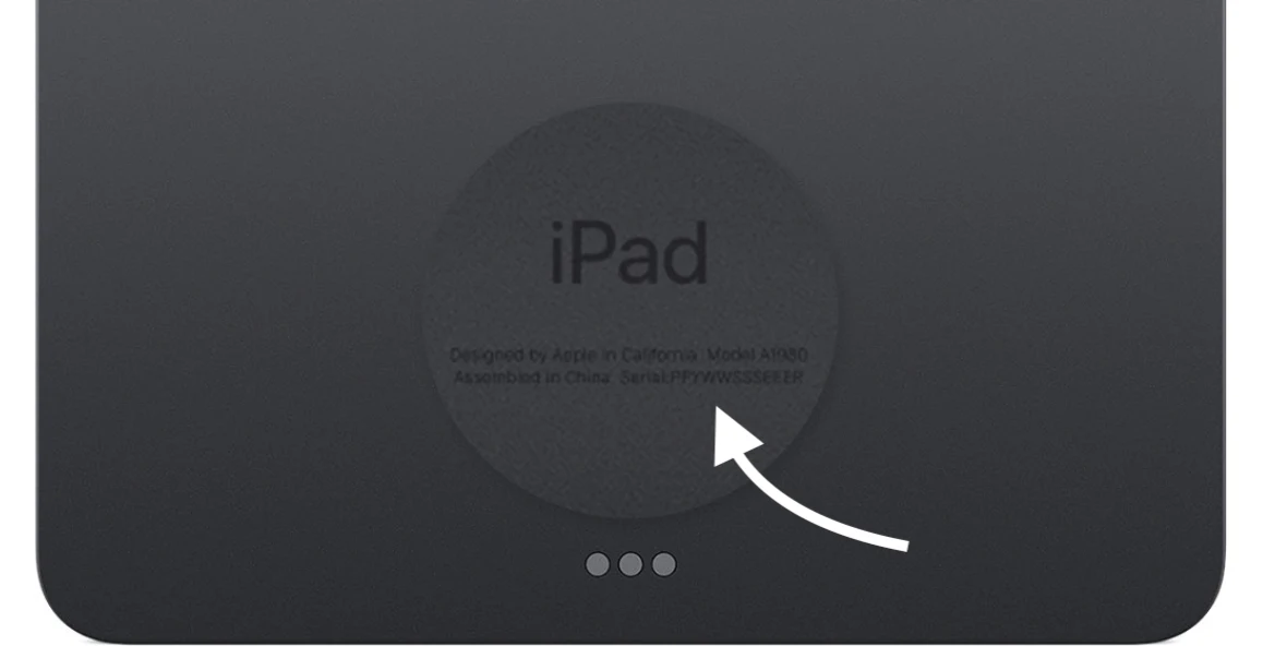 Model number printed on the back of an iPad